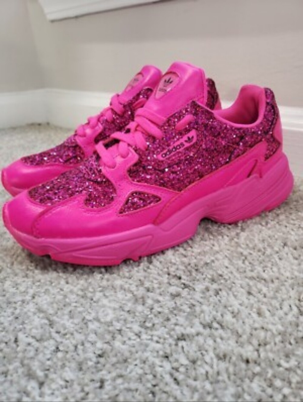 adidas Hot Pink Glitter Falcon Sneakers